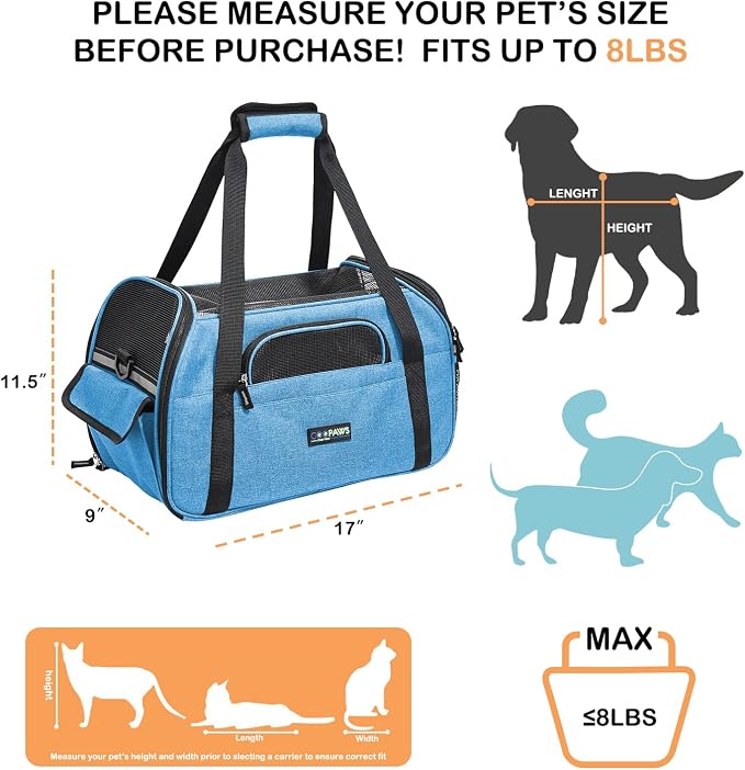 Jespet Airline Approved Soft-Sided Kennel Pet Carrier Travel Handbag | Lightweight, Foldable, Portable, Built-In Safety Leash, Luggage Sleeve, for Cats & Small Dogs, for Indoor & Outdoor