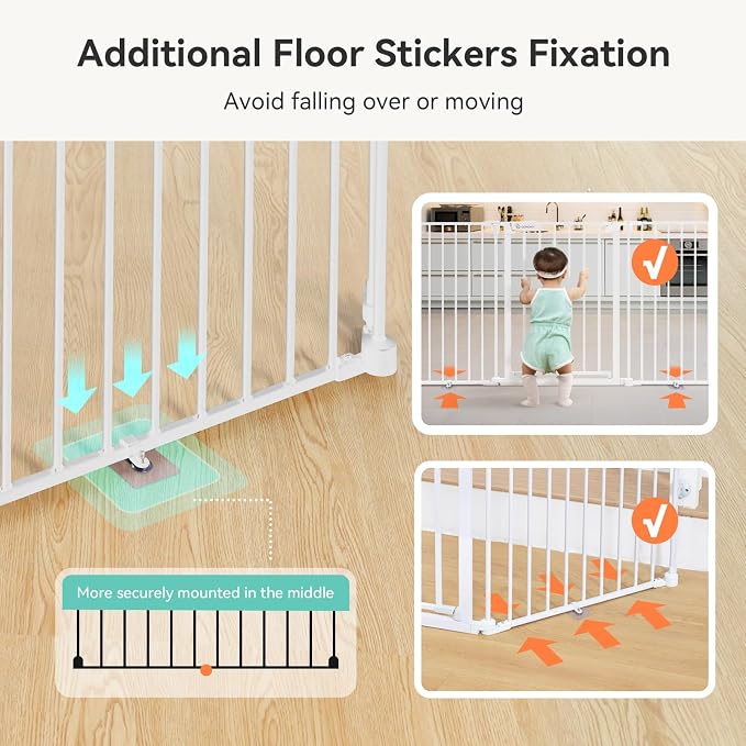 COMOMY 80" Extra Wide Baby Gate, Dog Gate for House Stairs Doorways | Auto Close Pet Gate with Door Walk Through, 3 Metal Panels, Hardware Mounted Baby Fence Indoor Outdoor(30" Tall, White)