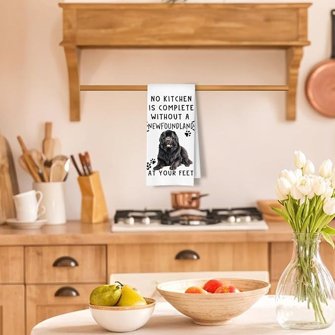 Newfoundland Funny Dog Kitchen Towels - A Kitchen is Not Complete Without A Newfoundland Waffle Weave Hand Towels for Bathroom for Home Bathroom Decor,16×24 Inch