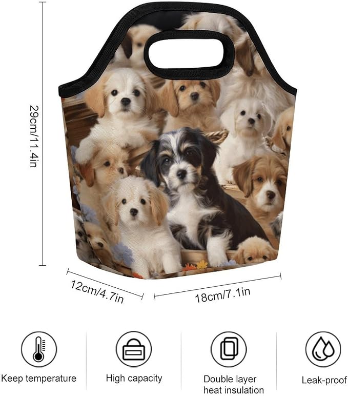 Cute Pet Dogs Lunch Bag Cooler Bag Tote Bags | Reusable Portable Lunch Box for Women/Men Lightweight Soft Cooler Bags Organizer for Adults Work Travel Outdoor