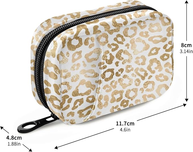 Gold Leopard Print Pill Case, Weekly Portable Pill Bag Container 7 Days Pill Box Organizer Vitamin Supplement Holder with Zipper for Travel Family Business
