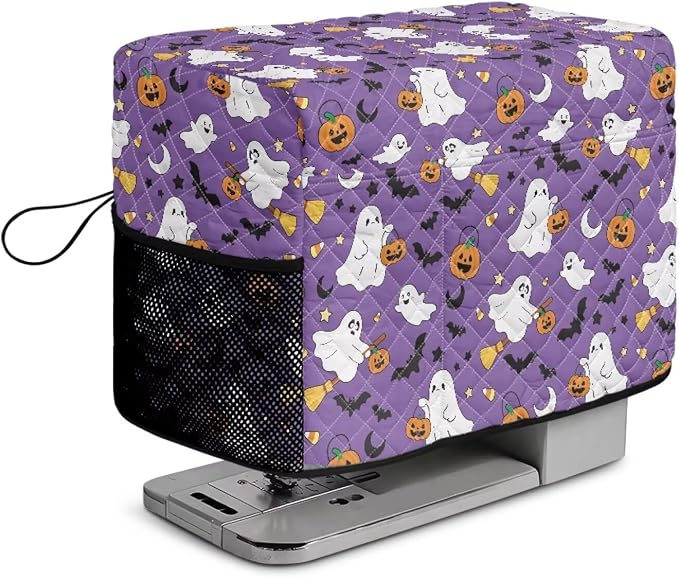 Sewing Machine Cover Polyester Febric Halloween Ghost Pumpkin | Dust Pet Hair Protection,Quilting Design,Fits Standard Singer,Brother Janome Machines,Protecting Decorating Your Sewing Space