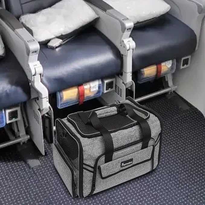 Petmolico Cat Carrier Soft-Sided Airline Approved, Medium, Grey-X862 | For small/medium cats & puppies up to 16 lbs, 3 open doors, travel-friendly pet bag
