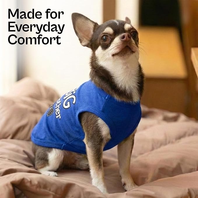Parisian Pet Dog Shirt – 100% Cotton Shirts for Small Dogs – Blue Sleeveless Puppy Clothes – Lightweight and Breathable Dog Apparel – Boy Big Brother Dogs Clothes - Stretchy Pet T Shirts
