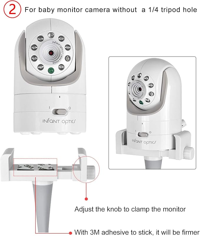 Baby Monitor Mount Camera Shelf Compatible with Infant Optics DXR 8 & DXR-8 Pro and Most Other Baby Monitors,Universal Baby Camera Holder,Attaches to Crib Cot Shelves or Furniture (White)