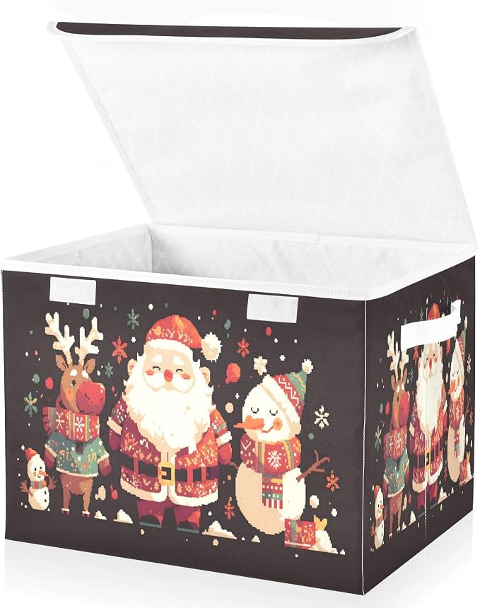 Christmas Baskets Collapsible Storage Bins with Lids, Santa Claus Deer Christmas Storage Boxes Clothes Baskets for Organizing