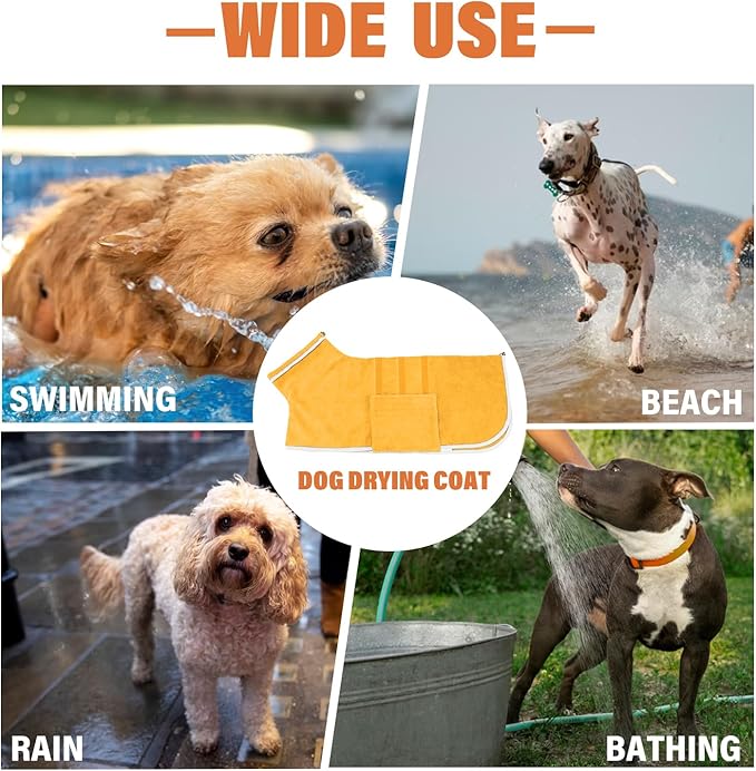 Dog Robe - Fast Drying Towel - Microfiber Super Absorbent Pet Bathrobe, Adjustable Collar & Belly Strap (Yellow, Small)