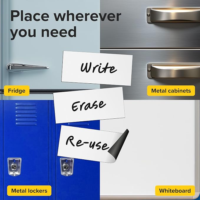 X-bet MAGNET Dry Erase Magnetic Labels, 2x4.5 (5x11cm), 50 pcs, White | Reusable Write-On Magnet Stickers for Fridge, Whiteboard & Classroom, Erasable Blank Labels & Sticky Notes