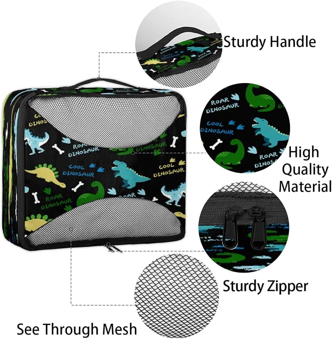 Dinosaur Pattern Packing Cubes for Travel, Luggage Packing Organizers, Dinosaurs Travel Accessories Large Toiletries Bag for Clothes Shoes Cosmetics Toiletries