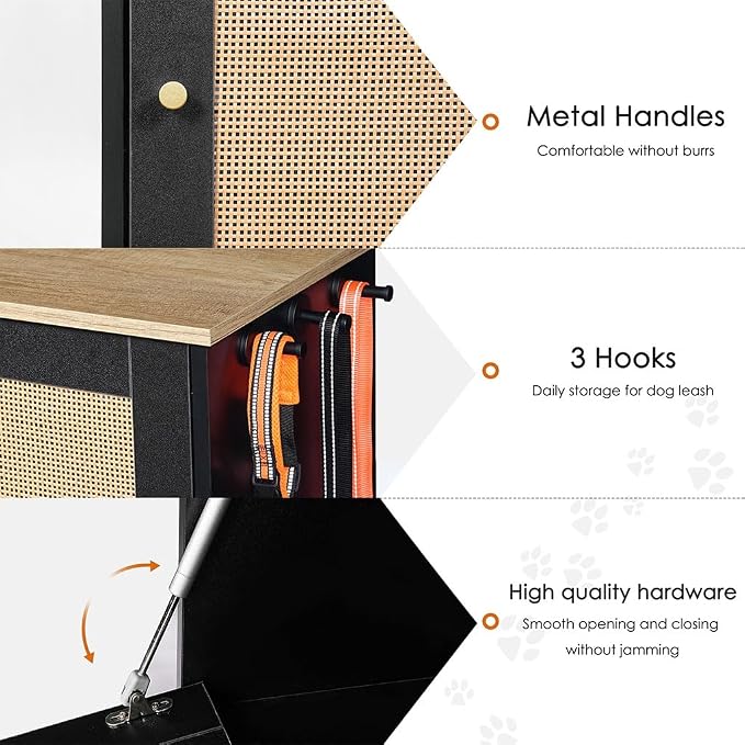 Pet Feeder Station Storage Cabinet, Hidden Pet Feeder Station with 2 Elevated Dog Bowls and Side Hooks, Large Pet Food Organizer Furniture for Feeding & Watering Supplies,