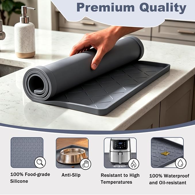 Extra Thick Under Sink Mat Waterproof with Raised Edge 19" x 22" | Silicone Multipurpose Mat for Kitchen, Bathroom, Pet Feeding, Shelf Protection & Organization, Boot & Plant Tray