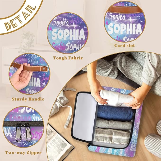 Custom Rectangle Storage Basket Zipper Lid, Personalized Name Organizer Bin for Pet/Children Toys, Books, Clothes, Perfect for Rooms/Playroom, Purple Blue Galaxy with Stars