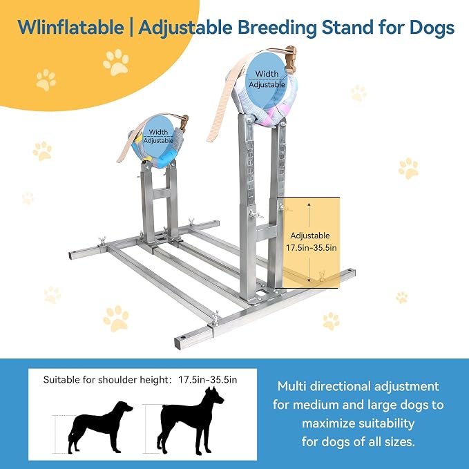 Dog Breeding Stand, Stainless Steel Breeding Stand for Dogs, Shoulder Height 17.5 IN-35.5 IN,Pet Fixed Bracket for Medium to Large Dogs,Adjustable Height and Length,Strong Grooming Breeding Stand（L）