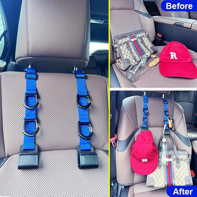 Car Headrest Hooks, Backseat Storage Organizer Hangers, Universal Vehicle Seat Back Hooks, 4 Pack (darkblue)