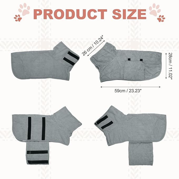 Dog Drying Coat, Dog Robes for After Bath Bathrobe Super Absorbent Towel Soft Adjustable, (S, Gray), Intended for Fast Drying Warm Keeping Pet Cats Kitten Puppies