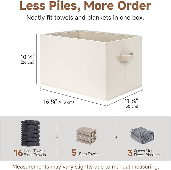 StorageWorks Closet Storage Bins, Beige, Extra Large, 3-Pack | Fabric Closet Organizers and Storage Bin, Foldable Shelf Baskets for Organization and Storage