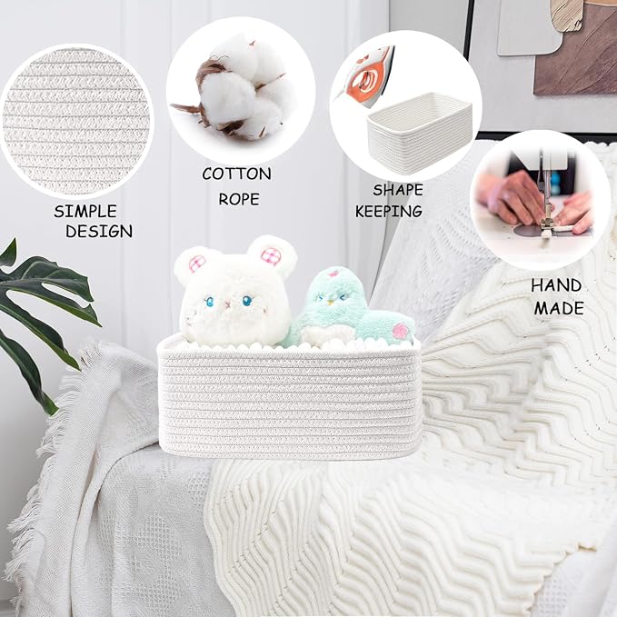 COMFY-HOMI 13" x 8.5" x 5.1" Storage Baskets for Organizing | Cotton Rope Woven Basket | Toy Storage Bin Box | Basket for Shelves, Closet Organizer Bin, Decorative Closet Shelf, 1 Pack