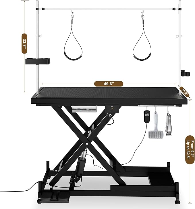 Electric Dog Grooming Table for Large Dogs - Professional Heavy Duty Height Adjustable Home Indoor Pet Grooming Station with Grooming Arm, Anti Slip Tabletop & Tool Organizer, 50''/Black