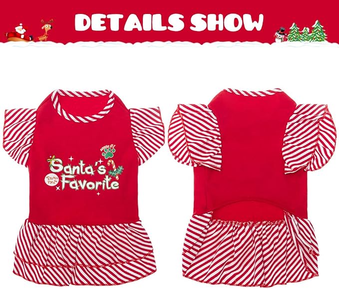 Dog Christmas Dress for Small Dogs,Puppy Costumes Pet Clothes Holiday Girl Dogs Shirt with Santa's Favorite Pattern,Party Dog Vest Dresses Cat Apparel Sweater Warm Skirt