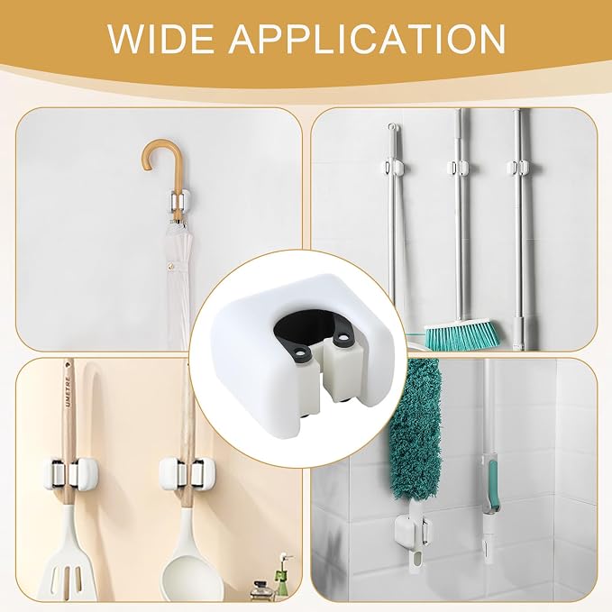 3 Pcs Self-Adhesive Broom Holder | Wall Mount Mop Organizer,Cleaning Supplies Hanger Rack for Bathroom Kitchen Garage Garden,Durable＆Water-Resistant