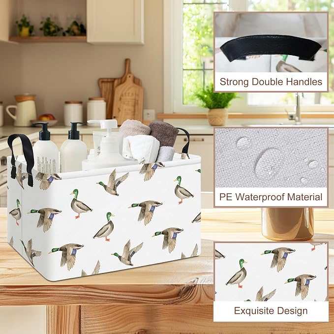 Rectangular Mallard Duck Storage Basket | Gifts Bag for Books,Clothes,Gifts,Pets-Perfect for Home,Office,Nursery,Dorm,Shelf