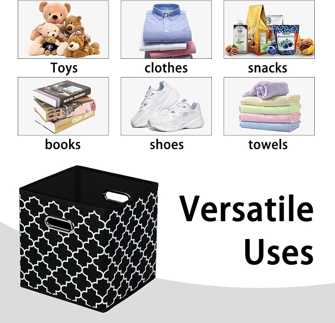Black Foldable Storage Cubes Bins , Fabric Storage Box Cubes Organizer Baskets with Dual Handles for Home Organizer Black Light