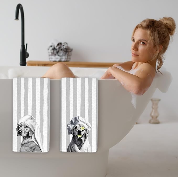 Funny Golden Retriever Bathroom Hand Towels, Gifts for Golden Retriever Lovers, Funny Dog Hand Towels for Bathroom Washroom Restroom, 16x24 Inch Set of 2