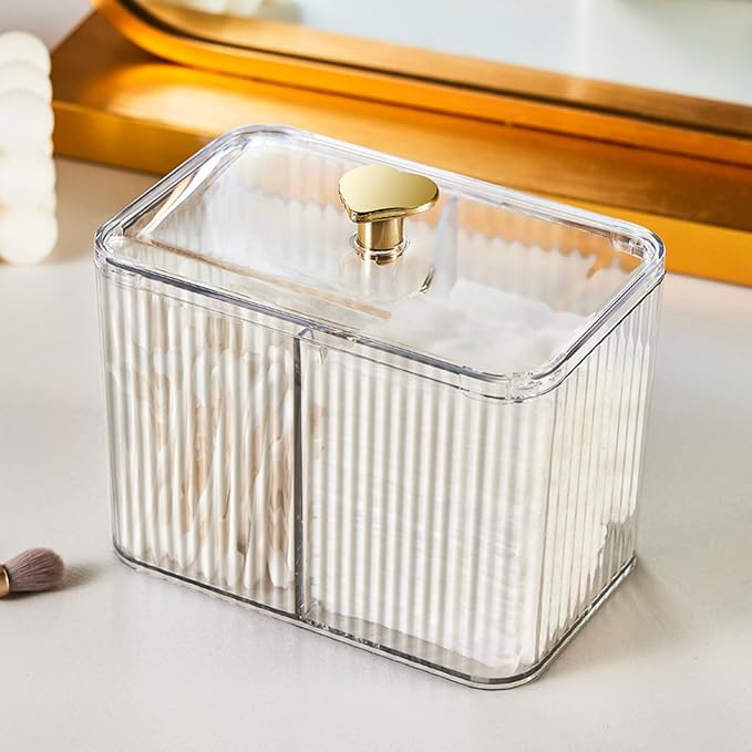 Cotton Swab Holder Cotton Pad Holder with 3 Compartments Clear Bathroom Vanity Storage Organizer