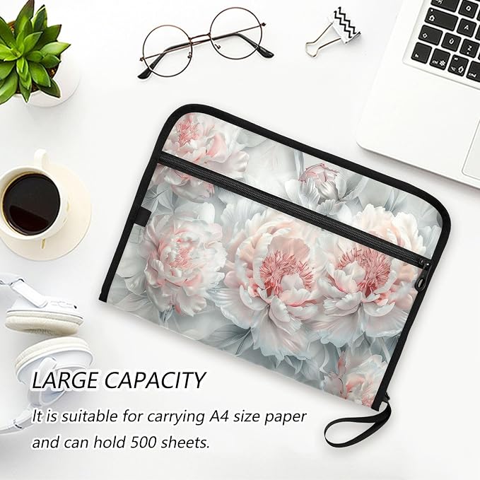 13 Pocket Zipper Expanding File Folder A4 Pink Flower | Accordion File Organizer with Front Pouch A4 Letter Size Portable Folders for Documents Receipt School Office Supplies