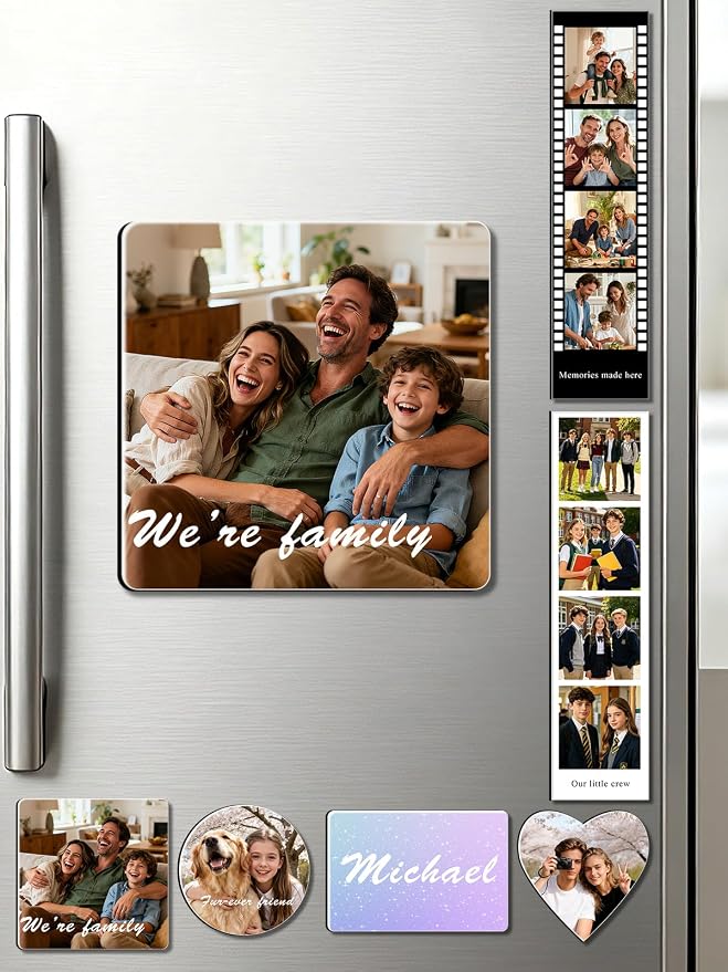 Custom4U Custom Photo Refrigerator Magnet, Square Magnets Picture Decor | 1.3mm Magnetic Backing, Dishwasher & Student Metal Locker Use, Square Photo Memento, 2.95 & 3.74 in