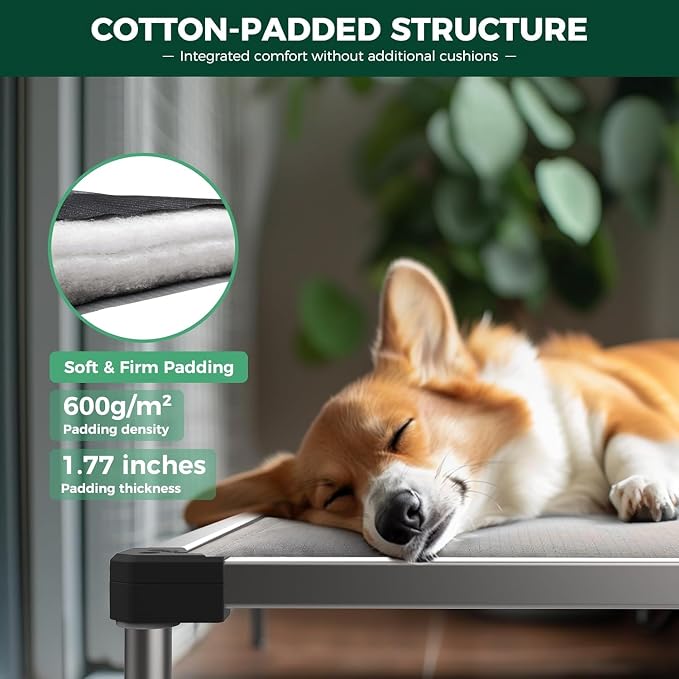 FXW TitanNest Padded Chew-Proof Elevated Dog Bed for Extra-Large Dogs | Easy to Clean, Pre-assembly Raised Cot, Indoor/Outdoor/Camping, 56 x 31 x 7.3in