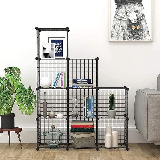 C&AHOME Wire Cube Storage - 9-Cube Organizer, Metal Grids, Bookshelf, Black | Storage Bins Shelf, Modular Bookshelf Units, Closet Cabinet, Shelving, Ideal for Home, Living Room, Office