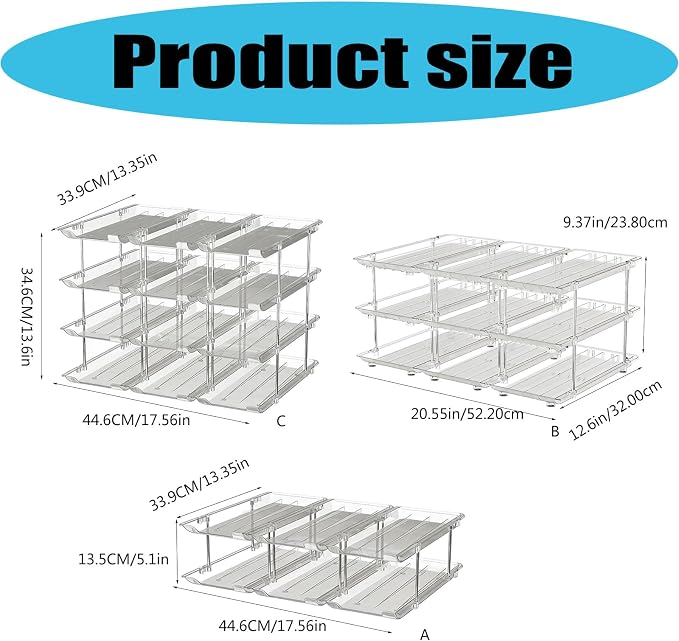 Can Organizer Rack, Double | Clear PET Kitchen Storage Shelf with Tiered Open-Front Access, Vertical Cabinet Countertop Use