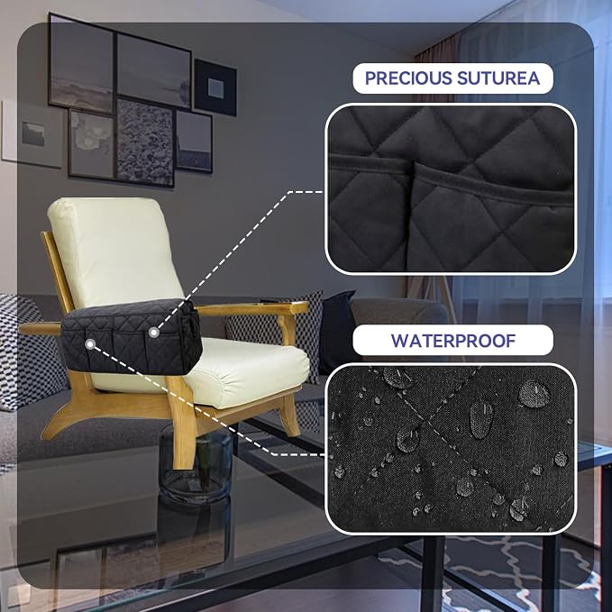 MEHIDFY Armchair Caddy, Waterproof Sofa Armrest Organizer, Non Slip Recliner Organizer, Remote Holder for Recline, Recliner Caddy with 14 Pockets Storage for TV Remote, Phone, Magazine (Black)