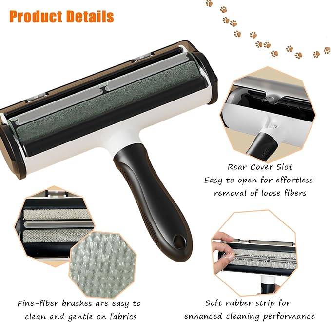 Upgraded Pet Hair Remover Roller - Reusable Lint Roller for Furniture, Couch, Carpet, Clothes, Car Seat, Efficient Cat & Dog Hair Removal Tool with Easy Clean & Fur Bin| One-Touch Emptying