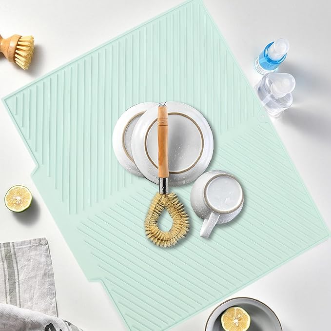 Silicone Dish Drying Mat Heat Insulated Multipurpose Dish Drain Pad Pet Feeding Mat Large Size 40.5x50.5cm for Kitchen Countertop Organizer