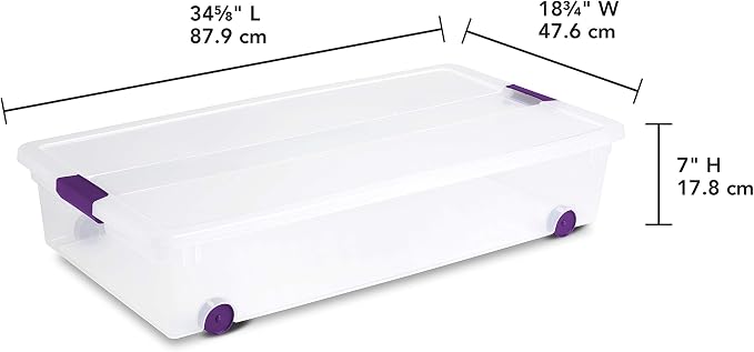 Sterilite 56 Quart ClearView Wheeled Latch Box, Clear Bin and Lid, 4 Pack | Clear Plastic Organizer Bins with Color Accent Latches and Wheels for Closet, Home Bedroom and Dorm Room