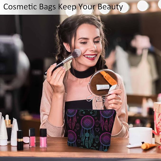 Dream Catcher Cosmetic Travel Bag For Toiletries, Native American Style Dreamcatcher Feathers Makeup Bag Toiletry Bags For Women, Flax Cosmetic Bags Make Up Bag Purse Toiletries Bag