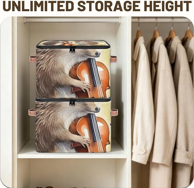 Hedgehog Jungle Animal Foldable Storage Bin with Lid Zipper | Closet Shelf Organizer, Boxes, Basket Containers for Home, Lidded Storage Cube for Bedroom, Waterproof, with Handles