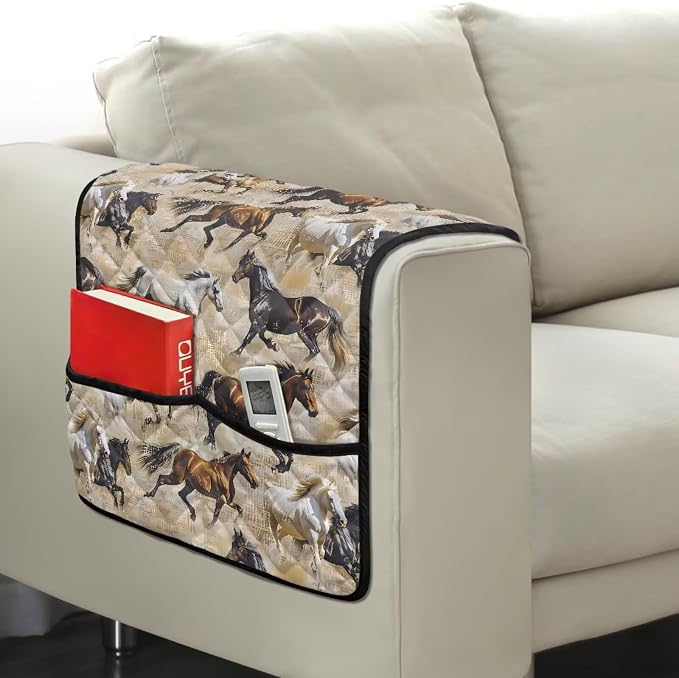 Horse Sofa Arm Covers for Couch Stretch Arm Rest Cover, Anti-Stains Couch Arm Cover Easy to Clean Sofa Slipcover Furniture Protector Office Chair Armrest Covers