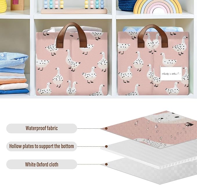 Simple Hand Draw Animal Geese Storage Basket Foldable Cube Storage Bins with Handles&Label Waterproof Organizer Box Bin Large Rectangle Decorative Baskets for Shelves Home Room Laundry, 2 Pack