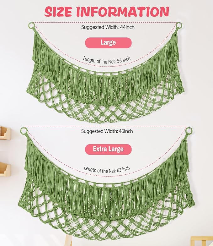 Stuffed Animal Hammock - Extra Large 63'' Long (Avocado green) | Premium Cotton Hand-knitted, Beautiful Long Tassel, Storage Hanging Organizer, Can Fit Stuffed Animals 40 Piece or More