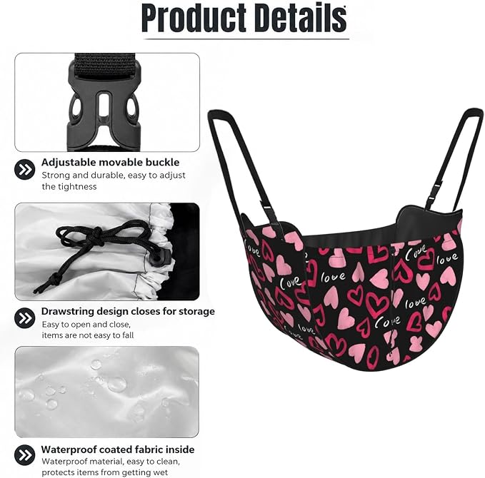 Modern Pink Love Hearts Car Seat Organizer Backseat Storage Bag, Large Waterproof Vehicle Organizer With Adjustable Straps For Gear Essentials, Fits Most Cars