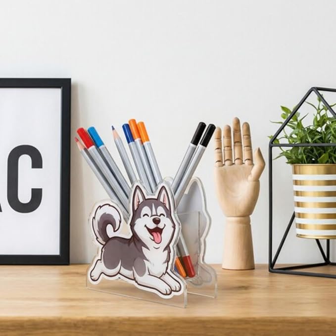 KIJ Custom Shaped Acrylic Pen Holder for Desk,Personalized Picture Pencil Cup Desk Organizer with Your Photo Custom Silhouette,Unique Office Supplies Desktop Stationery Makeup Brush Storage Holder