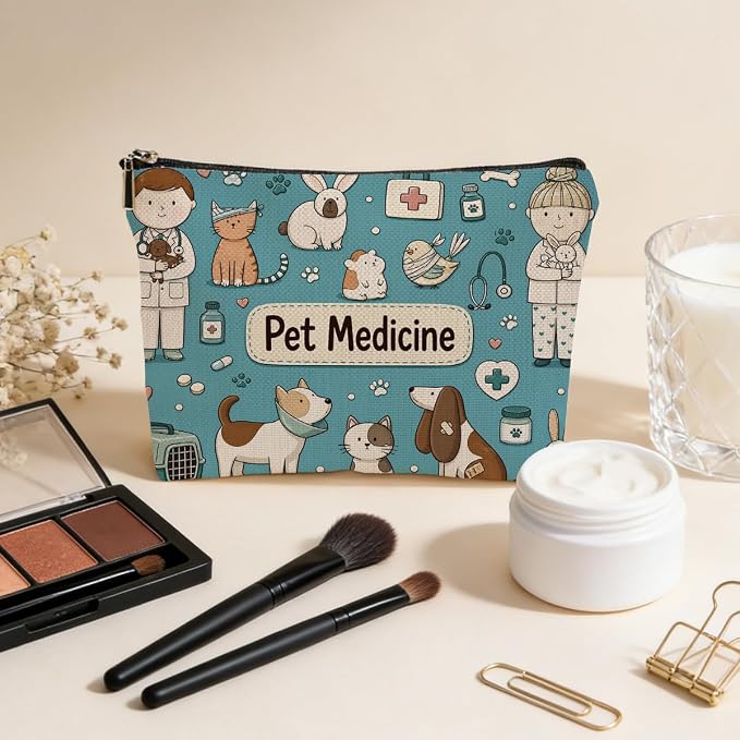 JIUWEIHU Pet Medicine Makeup Bag Cute Pet Medication Organizer Cosmetic Bag | Pill Storage Bags, Travel Toiletry Bags, Christmas Graduation Birthday Gifts for Women Girls Friends Sisters Cat Dog Lover
