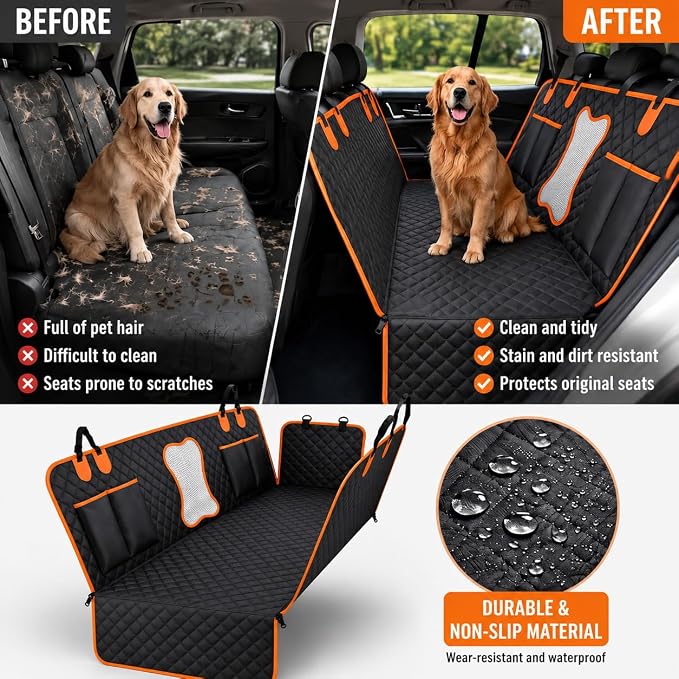 Dog Car Seat Cover for VW Caddy Transporter Crafter, Back Seat Pet Car Hammock with Side Flaps, Water & Scratch Resistant, Non-Slip Design with Breathable Mesh Window,A