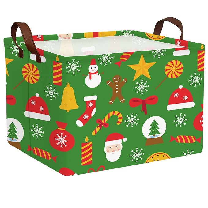 Empty Large Christmas Basket for Gifts Women Collapsible Storage Bin Kids Toy Box Holiday Décor (Snowflake Green)