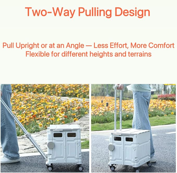 Foldable Utility Cart, Portable Rolling Crate with 360° Rotating Wheels, Detachable Lid,Telescoping Handle, Collapsible Trolley for Travel, Office, Grocery, and Storage (Extra Large Green)