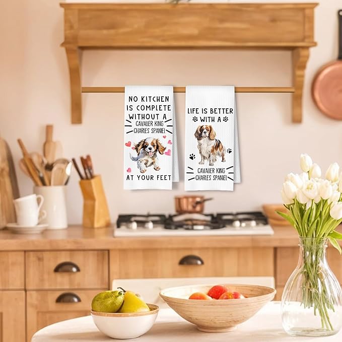 Cavalier King Charles Spaniel Gifts Kitchen Towels, Cavalier Dog Lover Gifts Dish Tea Towels for Kitchen Decor, Dog Mom Dad Gift Decorative Hand Towel, 16x24 Inches Set of 2