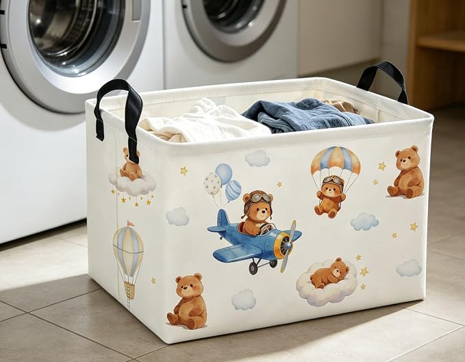 Rectangle Kids Baskets Bear Basket Cute Storage Bin Organizer Boys Box for Room Decor Gift Basket(Bear)